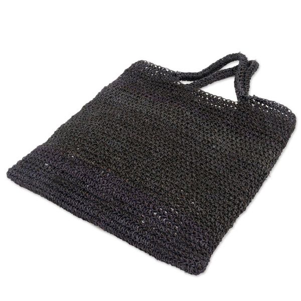 Alternate image for Handmade Woven Natural Fibers Grey Tote Bag from Indonesia Tropical Slice in Grey