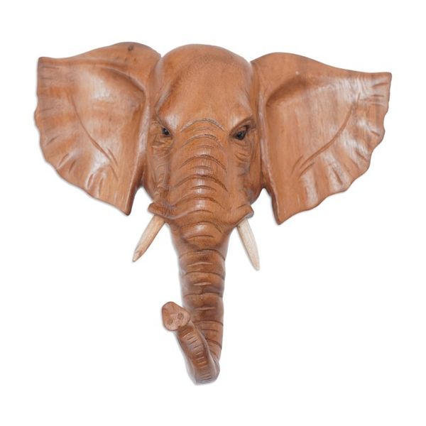 Alternate image for Hand Carved Balinese Wood Elephant Wall Mask from Bali Elephant Presence