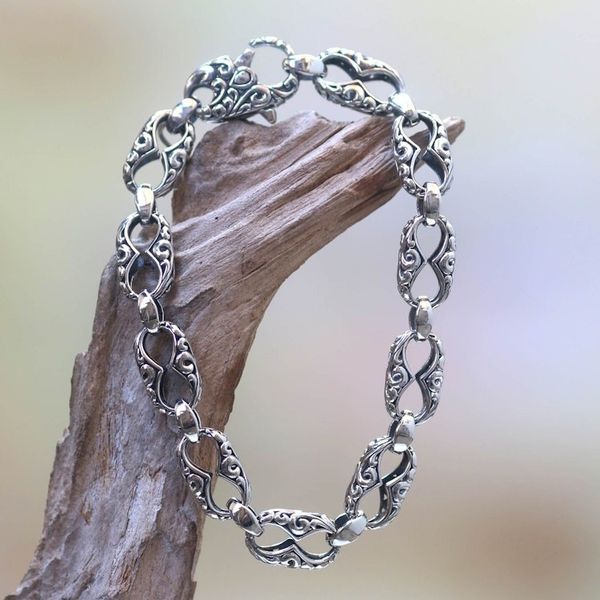 Alternate image for Hand Engraved Sterling Silver Link Bracelet from Bali Fern Connection