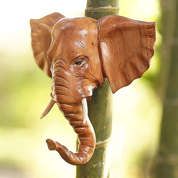 Alternate image for Hand Carved Balinese Wood Elephant Wall Mask from Bali Elephant Presence