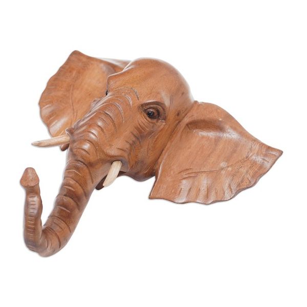 Alternate image for Hand Carved Balinese Wood Elephant Wall Mask from Bali Elephant Presence