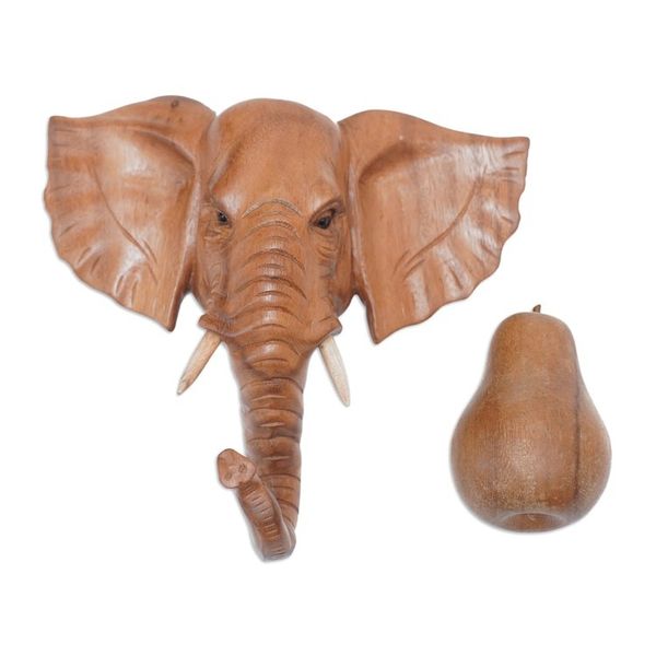Alternate image for Hand Carved Balinese Wood Elephant Wall Mask from Bali Elephant Presence