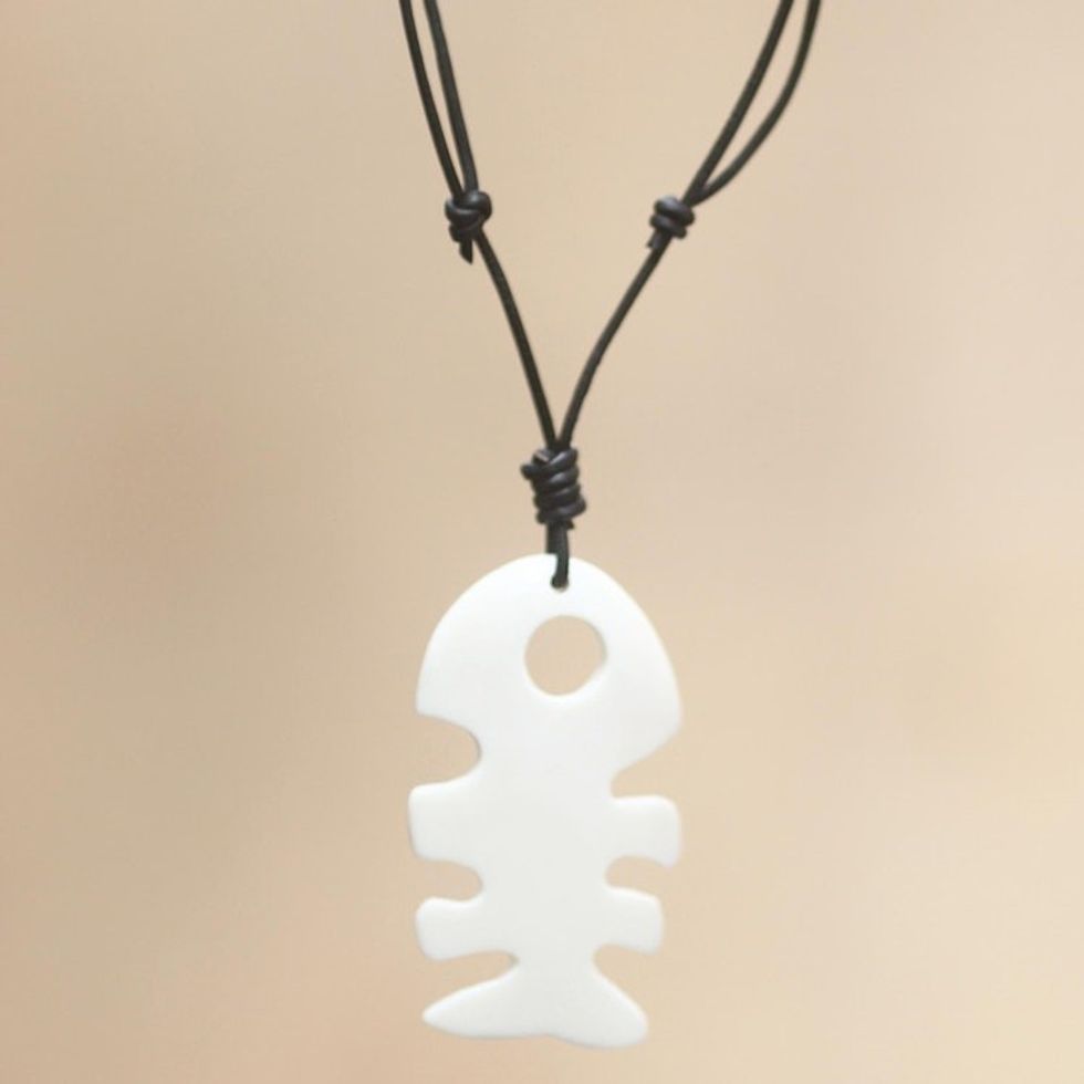 Men's bone pendant necklace 'Fish Tale'