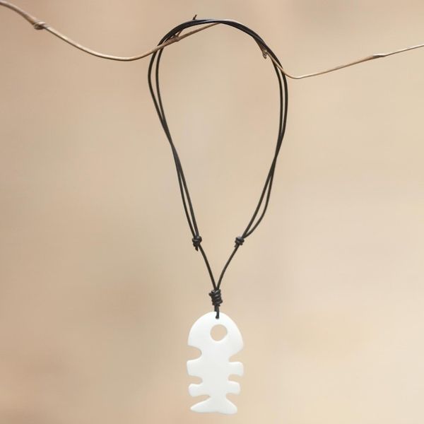 Alternate image for Mens bone pendant necklace Fish Tale