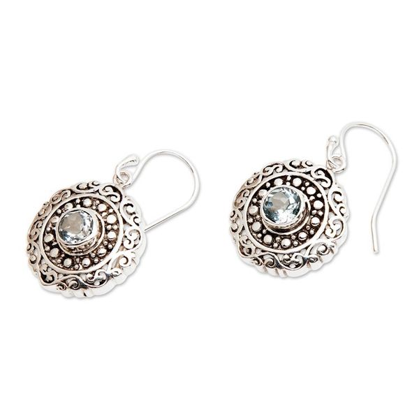 Alternate image for Artisan Crafted Balinese Blue Topaz and Silver Earrings Solar Flares