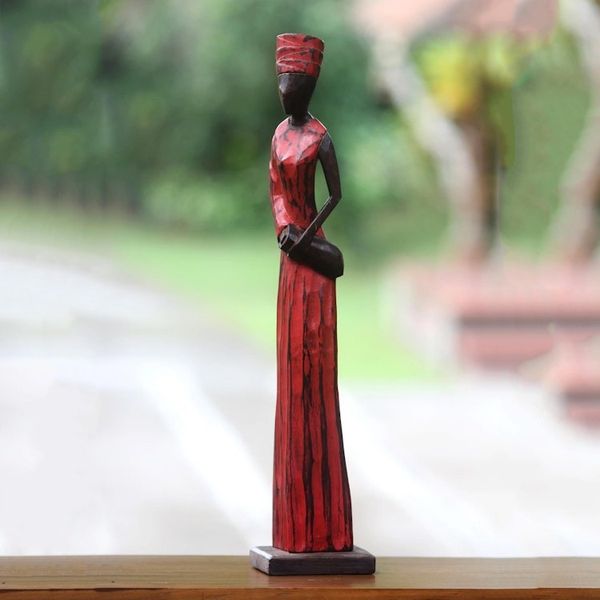 Alternate image for Indonesian Merchant Woman Wood Sculpture from Bali Artisan Lady Merchant