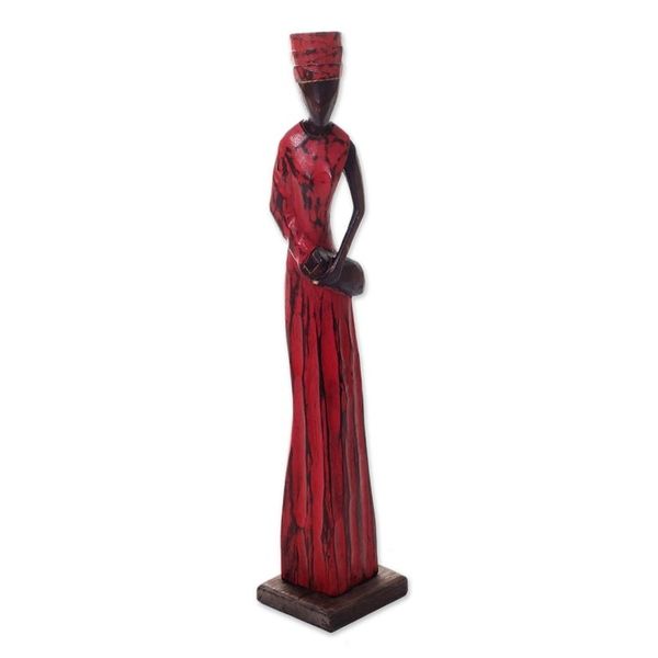 Alternate image for Indonesian Merchant Woman Wood Sculpture from Bali Artisan Lady Merchant