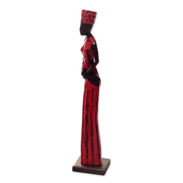 Alternate image for Indonesian Merchant Woman Wood Sculpture from Bali Artisan Lady Merchant