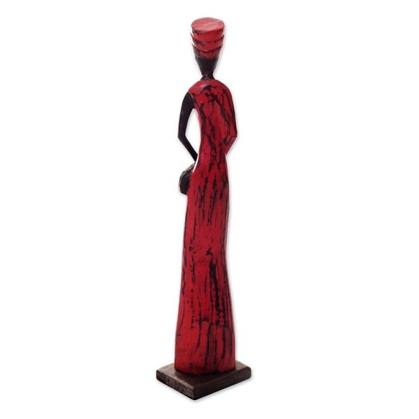 Alternate image for Indonesian Merchant Woman Wood Sculpture from Bali Artisan Lady Merchant