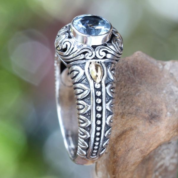 Alternate image for Blue Topaz Cocktail Ring with 18k Gold Accents Sky Treasure