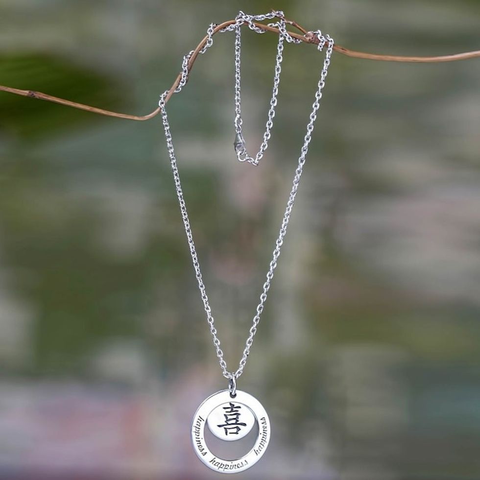 Sterling Silver Necklace with Chinese Character 'Foundation of Happiness'