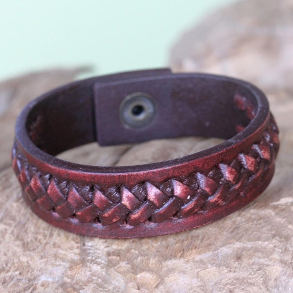 Leather bracelet 'Red Kingdom Warrior'