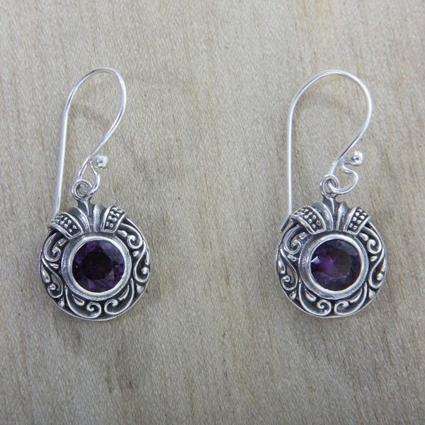 Alternate image for Round Silver and Amethyst Dangle Style Earrings Lilac Ladybug