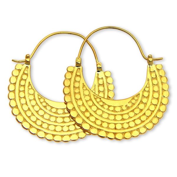 Alternate image for Artisan Crafted 22k Gold Plated Hoop Style Earrings Golden Crescent