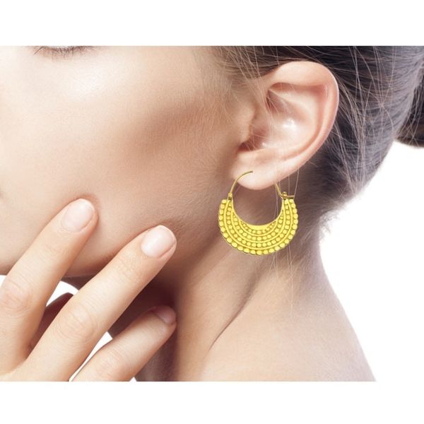 Alternate image for Artisan Crafted 22k Gold Plated Hoop Style Earrings Golden Crescent