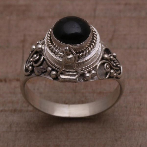 Alternate image for Onyx and 925 Sterling Silver Locket Ring from Bali Gerhana Shrine
