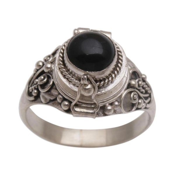 Alternate image for Onyx and 925 Sterling Silver Locket Ring from Bali Gerhana Shrine
