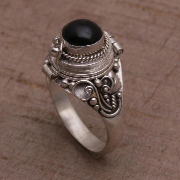 Alternate image for Onyx and 925 Sterling Silver Locket Ring from Bali Gerhana Shrine