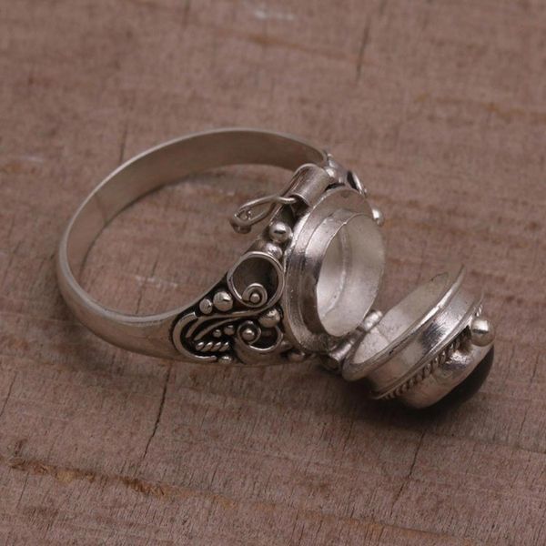 Alternate image for Onyx and 925 Sterling Silver Locket Ring from Bali Gerhana Shrine