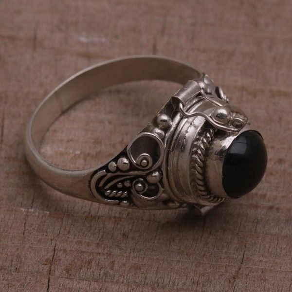 Alternate image for Onyx and 925 Sterling Silver Locket Ring from Bali Gerhana Shrine