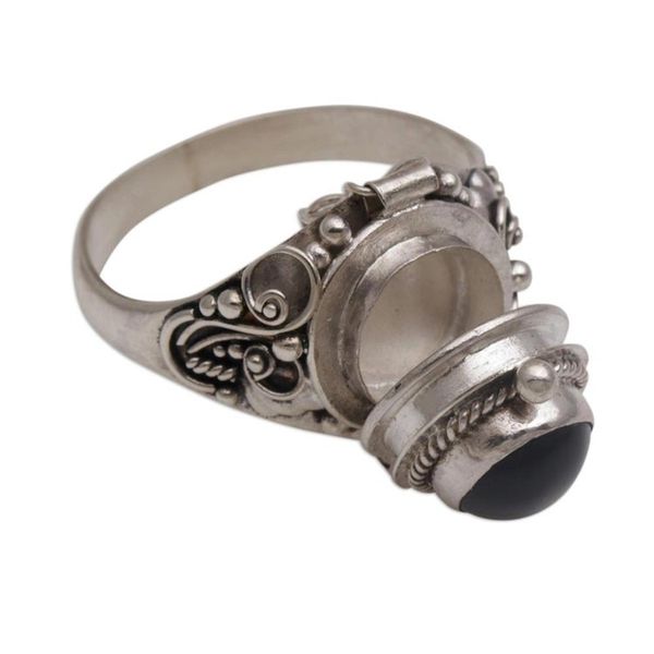 Alternate image for Onyx and 925 Sterling Silver Locket Ring from Bali Gerhana Shrine