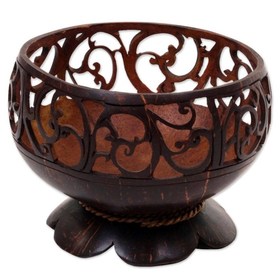 Hand Made Coconut Shell Catchall Spiral from Indonesia 'Spiral Vine'