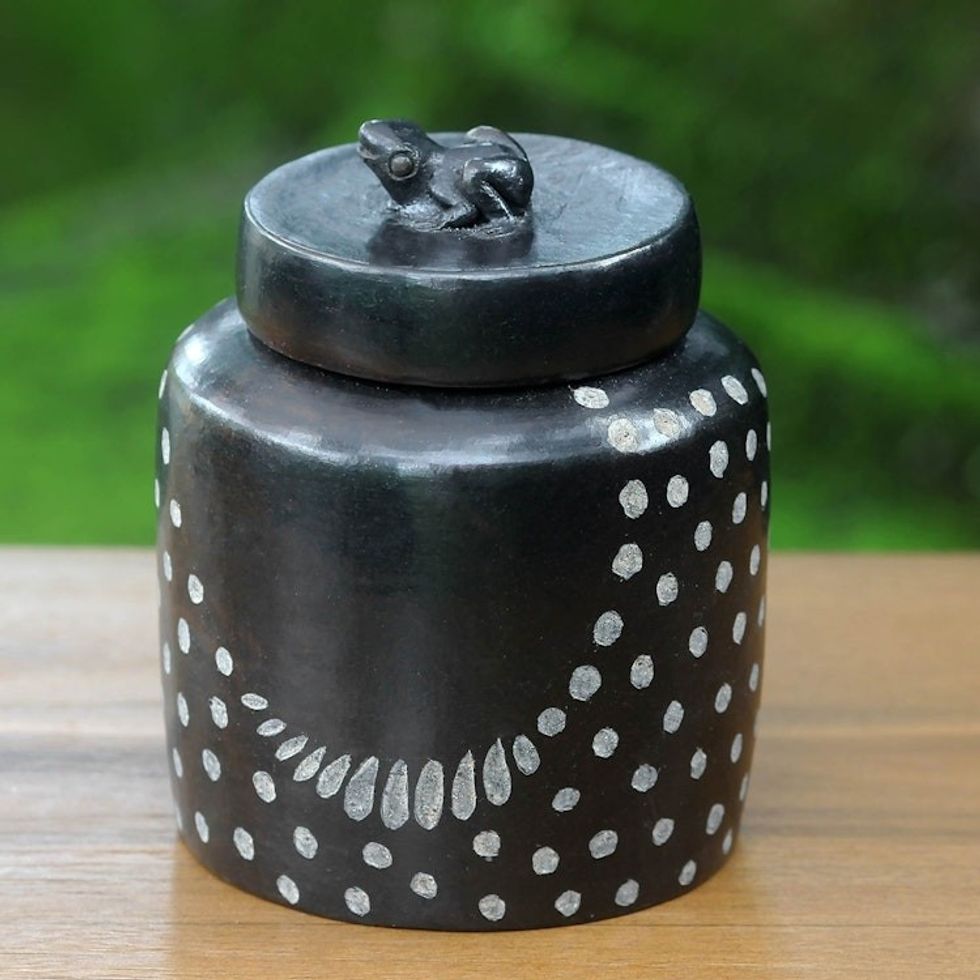 Spotted Artisan Crafted Ceramic Lidded Jar Large 'Frog Song'