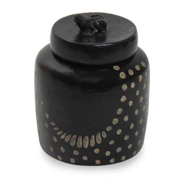 Alternate image for Spotted Artisan Crafted Ceramic Lidded Jar Large Frog Song