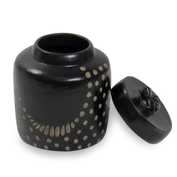 Alternate image for Spotted Artisan Crafted Ceramic Lidded Jar Large Frog Song