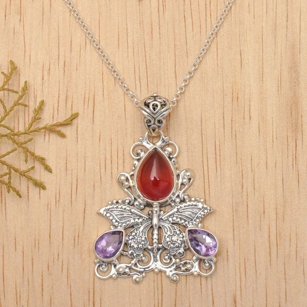 Alternate image for Carnelian and Amethyst Butterfly Necklace Lady Butterfly