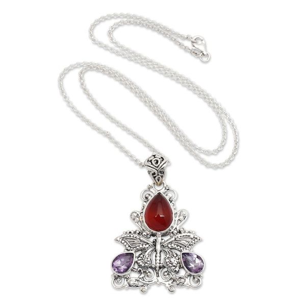 Alternate image for Carnelian and Amethyst Butterfly Necklace Lady Butterfly