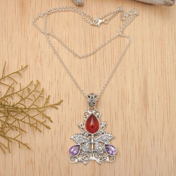 Alternate image for Carnelian and Amethyst Butterfly Necklace Lady Butterfly