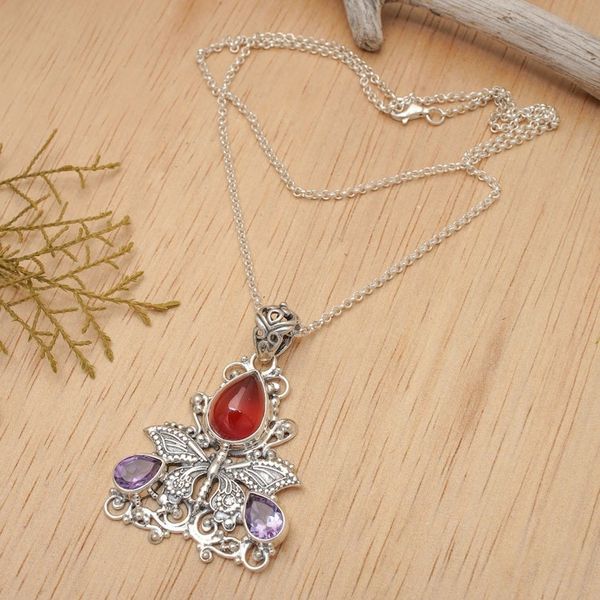 Alternate image for Carnelian and Amethyst Butterfly Necklace Lady Butterfly