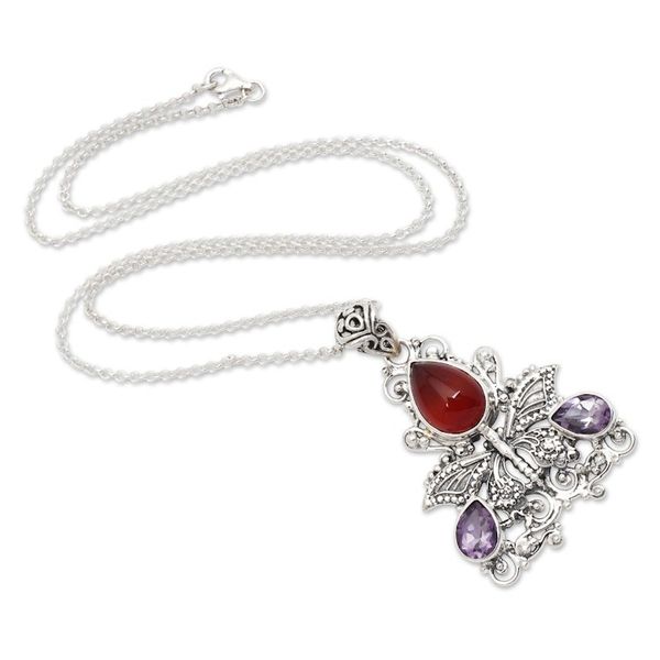 Alternate image for Carnelian and Amethyst Butterfly Necklace Lady Butterfly