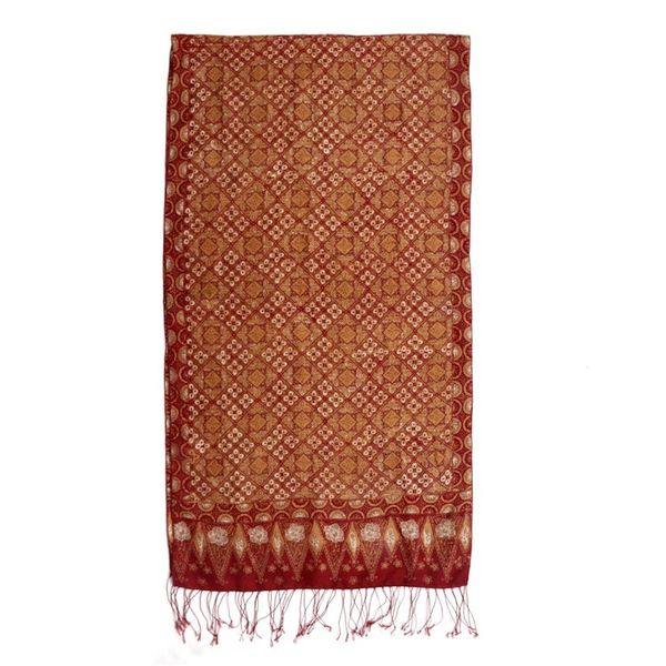 Alternate image for Red and Gold Metallic Hand Stamped Batik Silk Shawl Ceplok Beteng