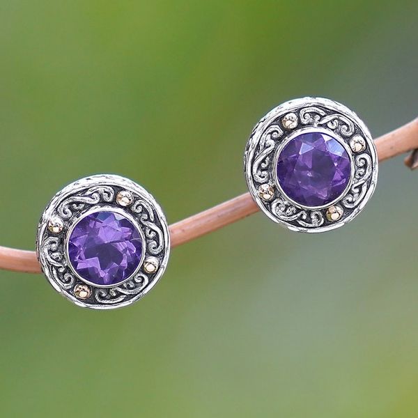 Alternate image for Gold-Accented Sterling Silver Earrings with Amethysts Deep Purple Glow