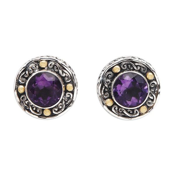 Alternate image for Gold-Accented Sterling Silver Earrings with Amethysts Deep Purple Glow