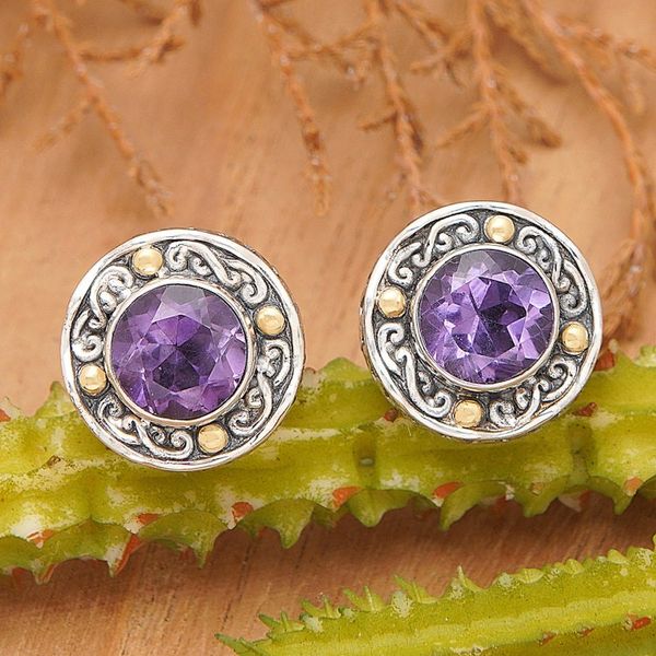 Alternate image for Gold-Accented Sterling Silver Earrings with Amethysts Deep Purple Glow