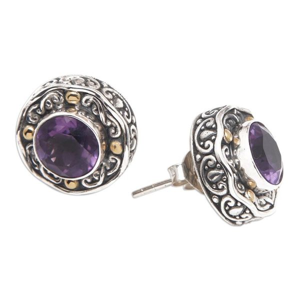 Alternate image for Gold-Accented Sterling Silver Earrings with Amethysts Deep Purple Glow