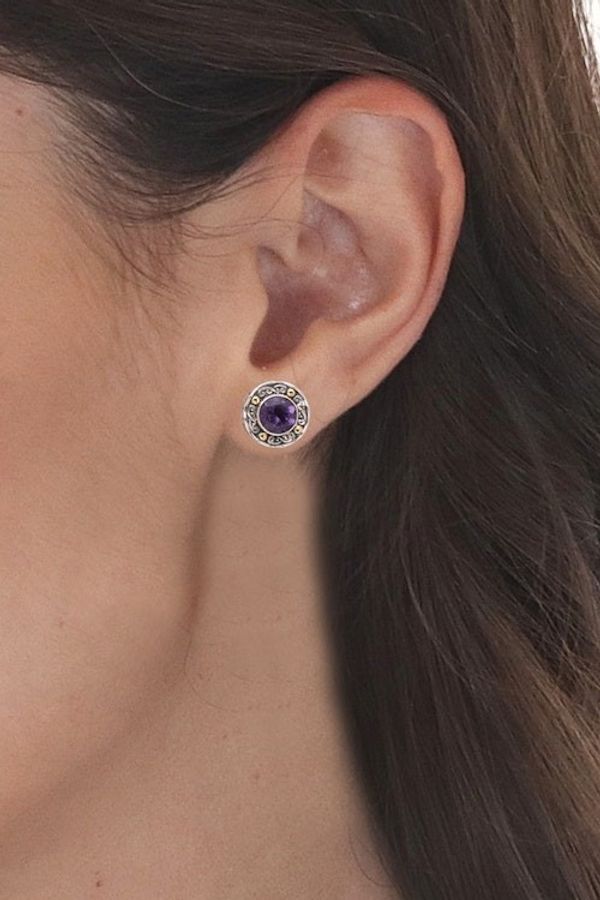 Alternate image for Gold-Accented Sterling Silver Earrings with Amethysts Deep Purple Glow