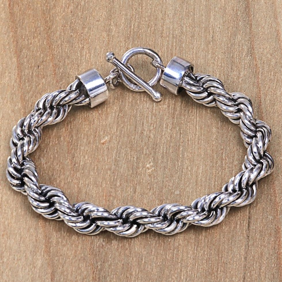 Artisan Crafted Sterling Silver Bracelet with Rope Motif 'Spiral Bound'
