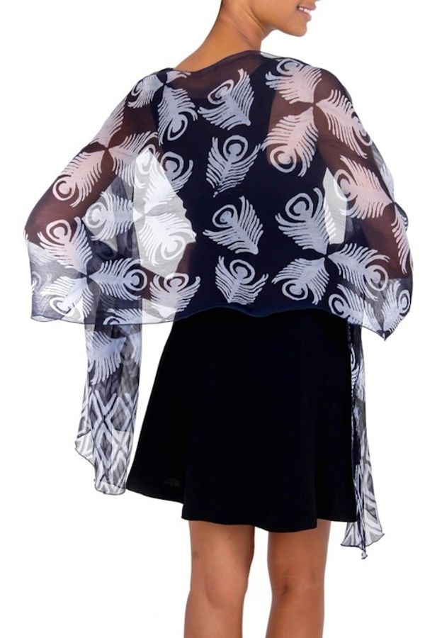 Alternate image for Blue Batik Patterned Shawl Indigo Feather