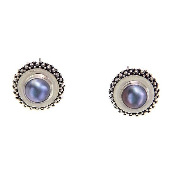 Alternate image for Sterling Silver and Pearl Button Earrings Lilac Moonlight Halo