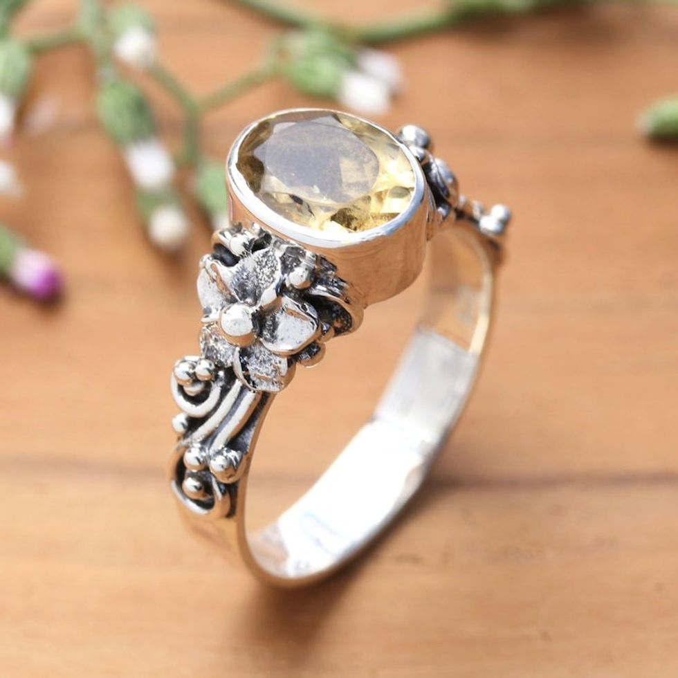 One Carat Citrine Cocktail Ring in Sterling SIlver 'Wayside Flower'