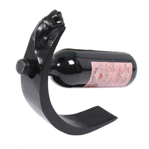 Alternate image for Hand Crafted Wood Bottle Holder with Lizard from Indonesia Black Lizard