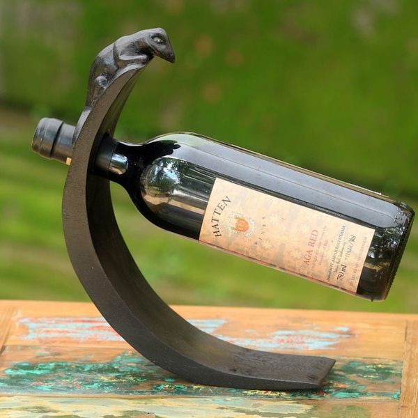 Alternate image for Hand Crafted Wood Bottle Holder with Lizard from Indonesia Black Lizard