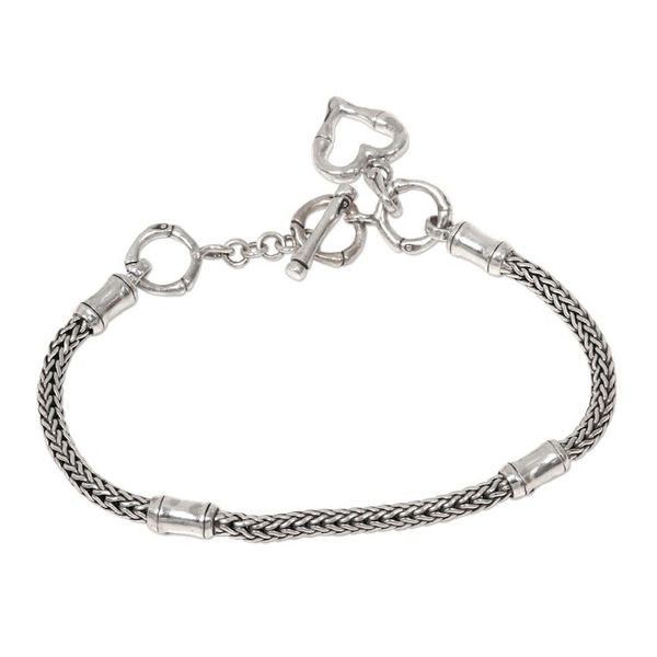 Alternate image for Balinese Bamboo Motif Sterling Silver Heart Charm Bracelet Bamboo Heart