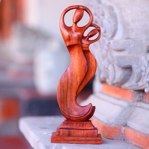 Alternate image for Artisan Hand Carved Wood Statuette of Bali Dancers Dancers Poem