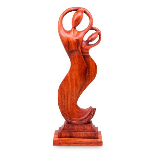 Alternate image for Artisan Hand Carved Wood Statuette of Bali Dancers Dancers Poem