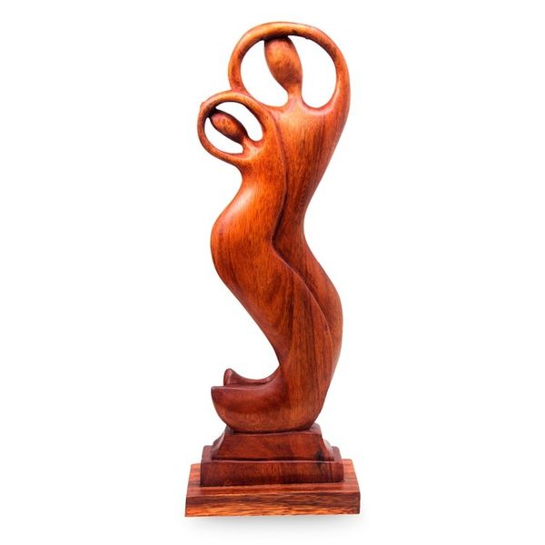 Alternate image for Artisan Hand Carved Wood Statuette of Bali Dancers Dancers Poem